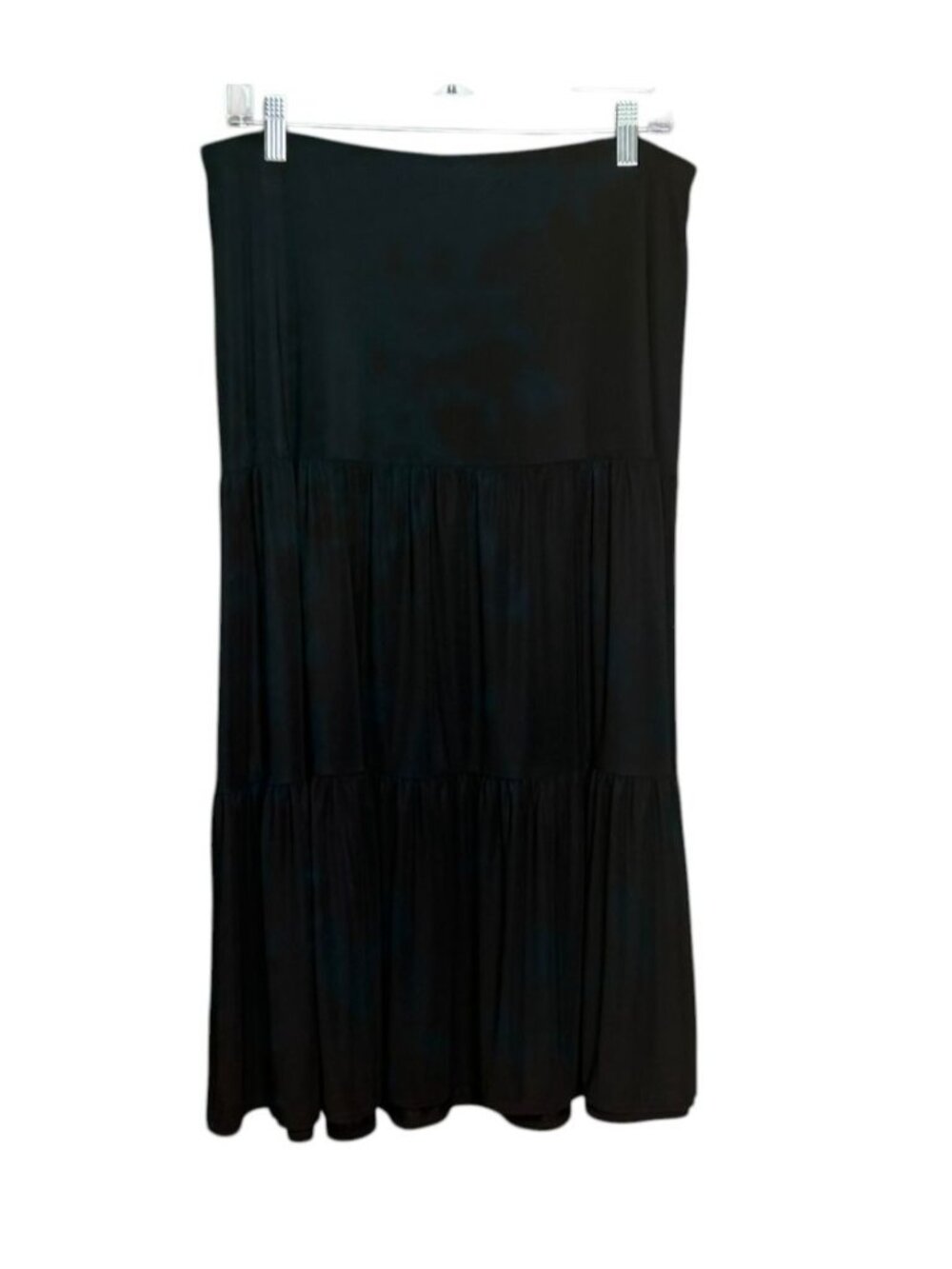 Briggs New York L Black Tiered Maxi Skirt Elastic Waist USA